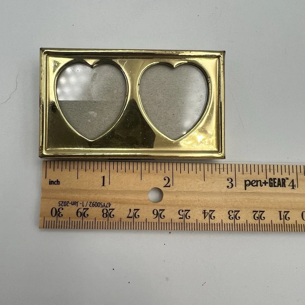 Vintage Solid Brass Double Heart Shaped Mini Picture Frame Lot of 2 Rectangle